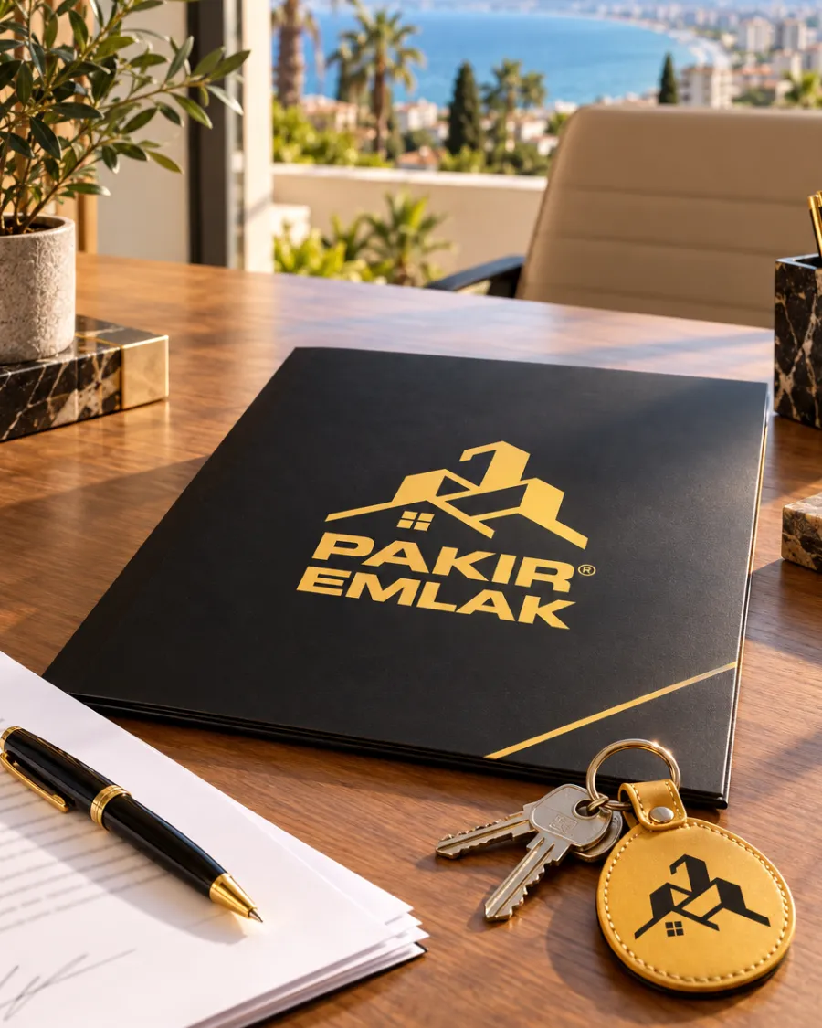 Kapanış masasında imzalı evrak, kalem ve sarı Pakır anahtarlıklı anahtarlar
